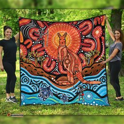 Amazing Aussie Australia Aboriginal Inspired Kangaroo Dreaming Dot Painting Pattern Quilt