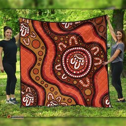 Amazing Aussie Australia Painting Illustration With Dot Art In Aboriginal Brown Style Quilt