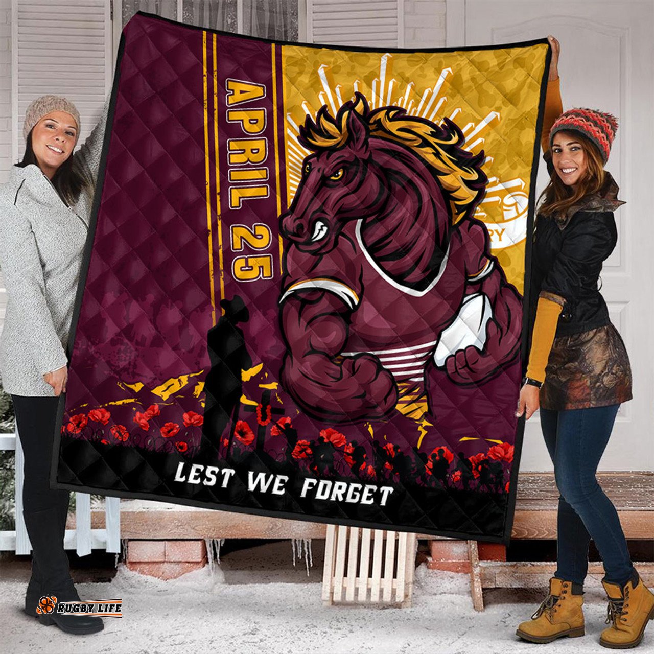 Amazing Aussie Brisbane Broncos Anzac Day Lest We Forget Strong Fighting Spirit Quilt