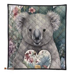 Amazing Aussie Australia Koala Koala Holding A Heart Adorned With Flowers Quilt