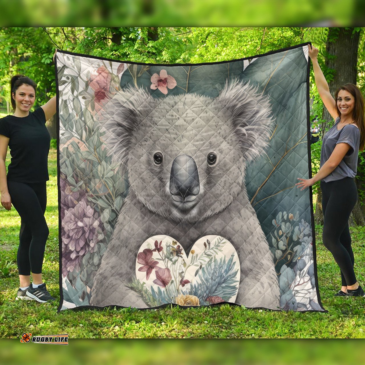 Amazing Aussie Australia Koala Koala Holding A Heart Adorned With Flowers Quilt