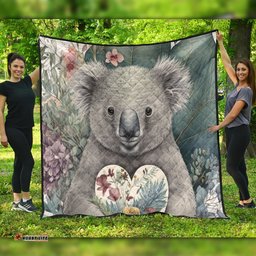 Amazing Aussie Australia Koala Koala Holding A Heart Adorned With Flowers Quilt
