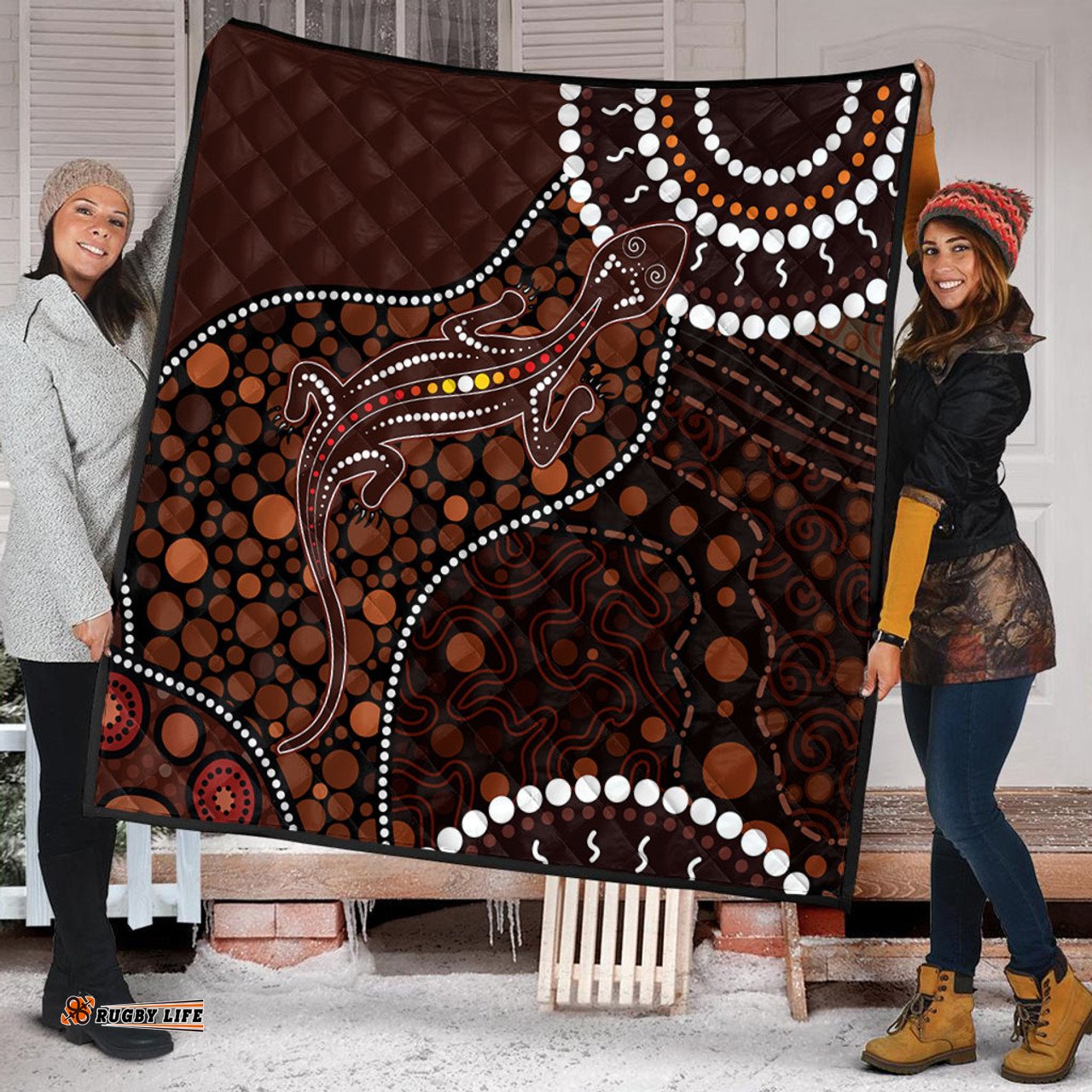 Amazing Aussie Australia Aboriginal Inspired Lizard With Dot Painting Pattern Quilt