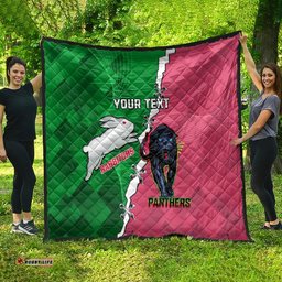 personalised panthers and rabbitohs rugby quilt 2024 souths the riff together