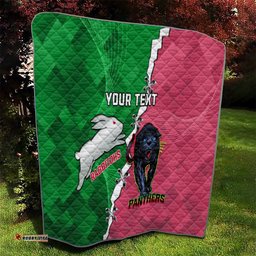 personalised panthers and rabbitohs rugby quilt 2024 souths the riff together