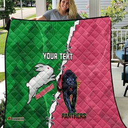 personalised panthers and rabbitohs rugby quilt 2024 souths the riff together