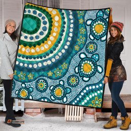 Amazing Aussie Australia Aboriginal Turquoise Aboriginal Dot Art With Turtle Quilt