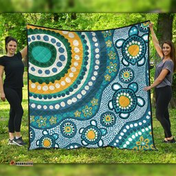 Amazing Aussie Australia Aboriginal Turquoise Aboriginal Dot Art With Turtle Quilt