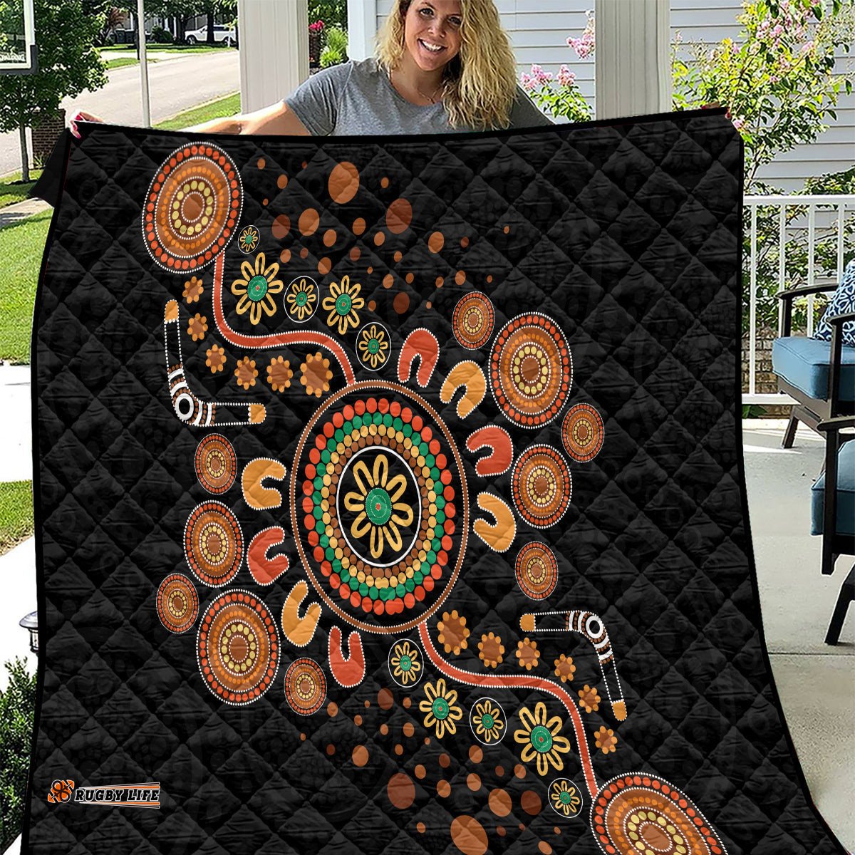 aboriginal dots art painting with boomerang quilt