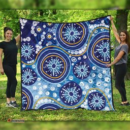 Amazing Aussie Australia Blue Background With Traditional Aboriginal Dot Decoration Quilt