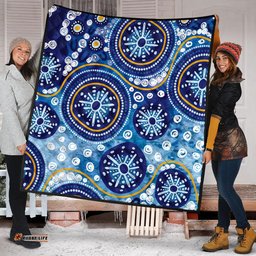 Amazing Aussie Australia Blue Background With Traditional Aboriginal Dot Decoration Quilt