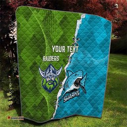 personalised sharks and raiders rugby quilt sporty style
