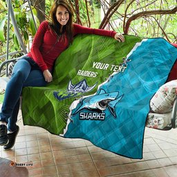 personalised sharks and raiders rugby quilt sporty style