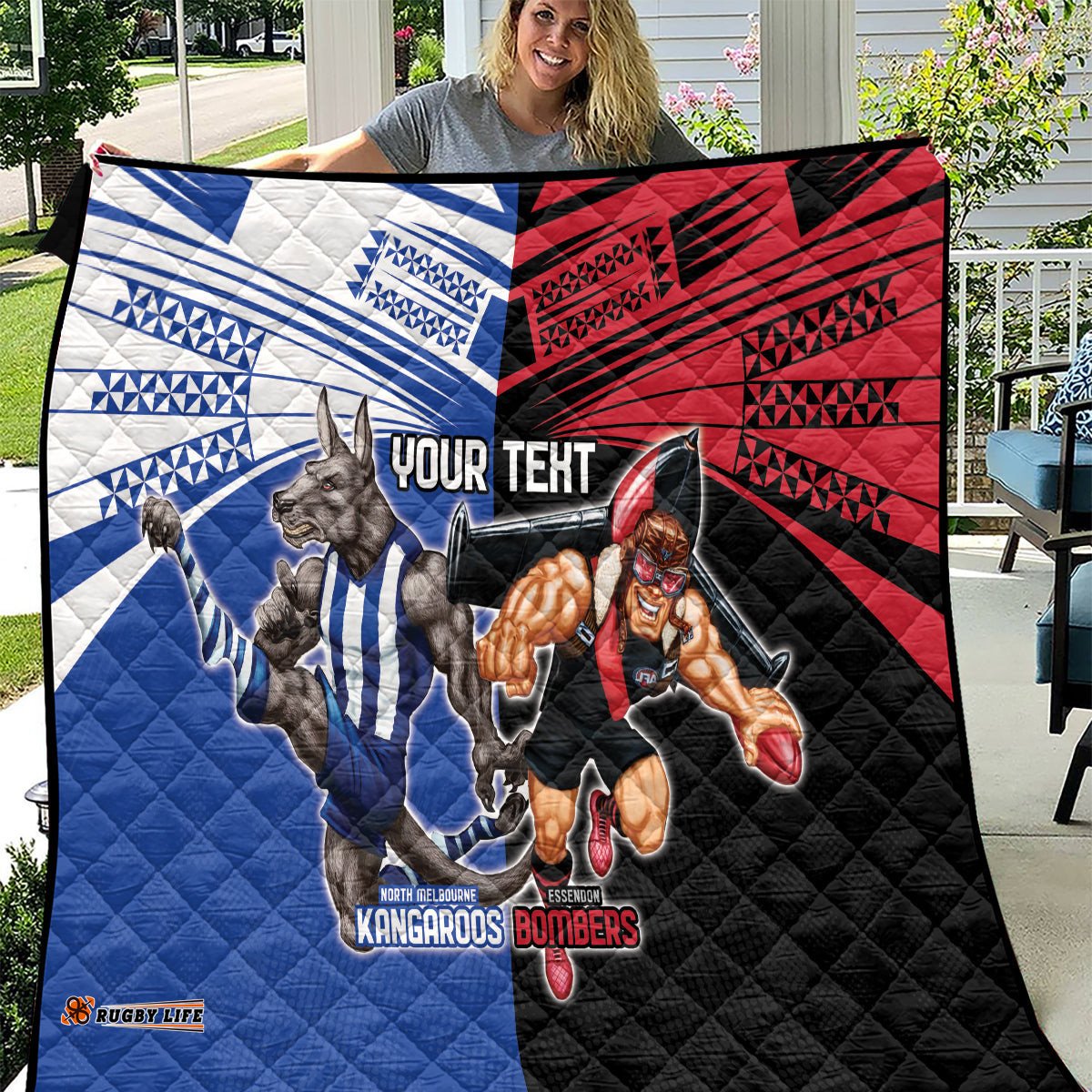 custom kangaroos and bombers quilt together sporty style