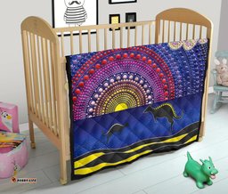 aboriginal premium quilt sunset over the sea and kangaroo dot painting