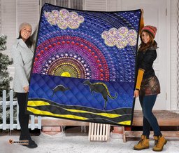 aboriginal premium quilt sunset over the sea and kangaroo dot painting