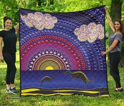 aboriginal premium quilt sunset over the sea and kangaroo dot painting