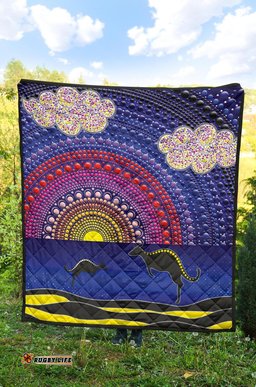 aboriginal premium quilt sunset over the sea and kangaroo dot painting