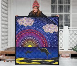 aboriginal premium quilt sunset over the sea and kangaroo dot painting