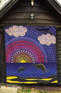 aboriginal premium quilt sunset over the sea and kangaroo dot painting