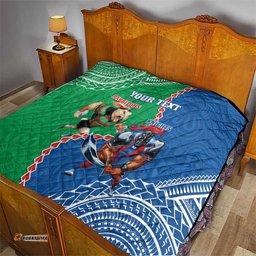 personalised rabbitohs and knights rugby quilt aboriginal mix polynesian pattern
