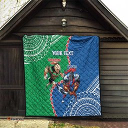 personalised rabbitohs and knights rugby quilt aboriginal mix polynesian pattern