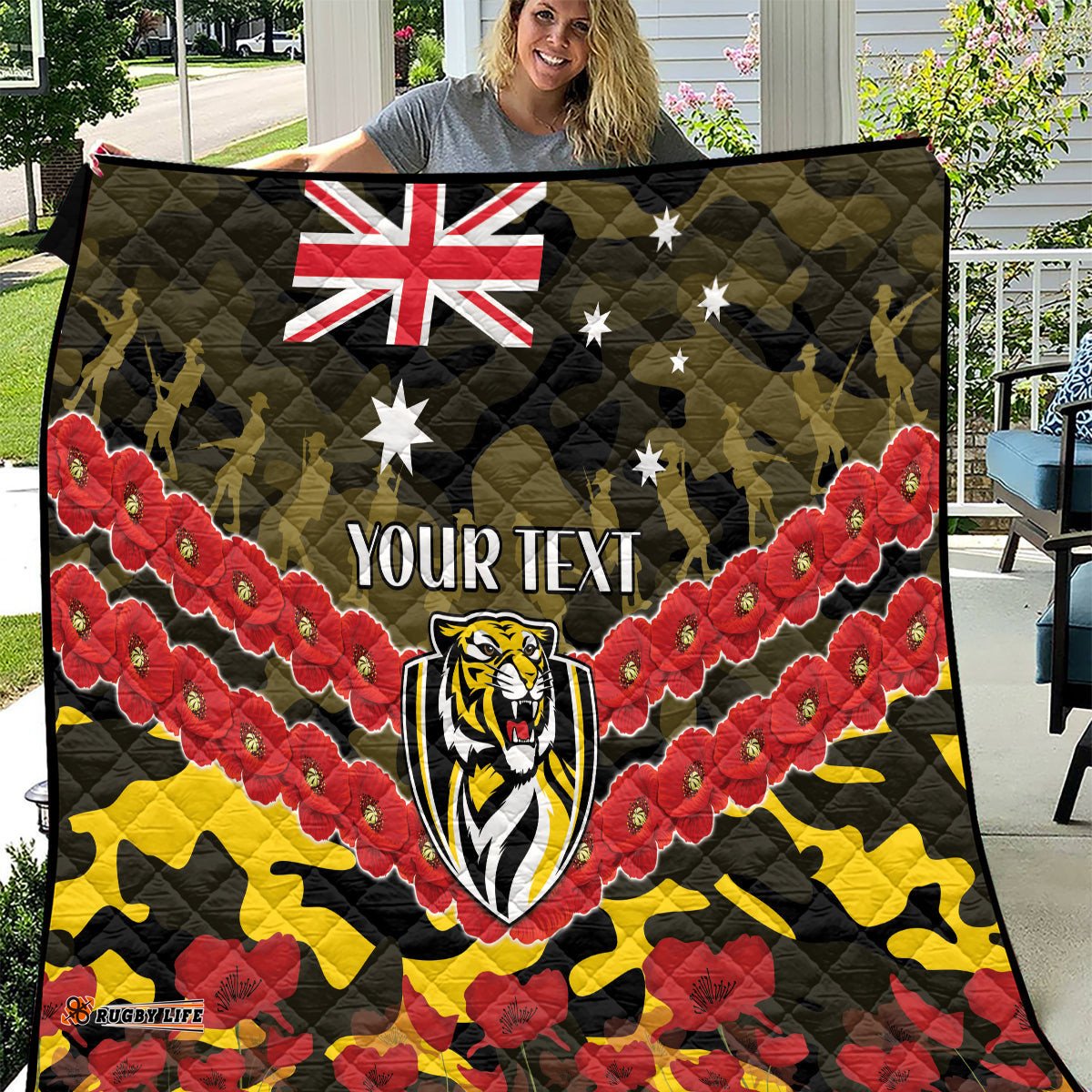 custom richmond tigers football quilt anzac lest we forget