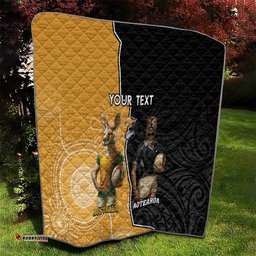 personalised new zealand and australia rugby quilt 2024 all black wallabies mascots together