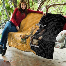 personalised new zealand and australia rugby quilt 2024 all black wallabies mascots together