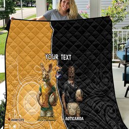 personalised new zealand and australia rugby quilt 2024 all black wallabies mascots together