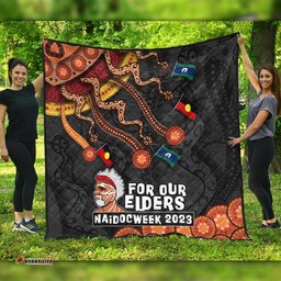 Australia Premium Quilt For Our Elders Naidoc Week Snake Aboriginal Painting With Flag
