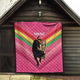 personalised panthers rugby 2024 quilt mascot with trophy go champions aboriginal art pink