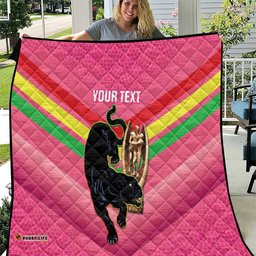 personalised panthers rugby 2024 quilt mascot with trophy go champions aboriginal art pink