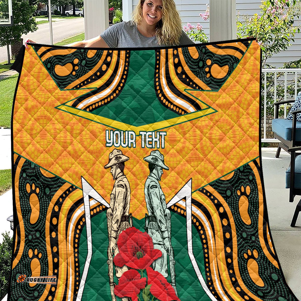 australia wallabies rugby anzac custom quilt poppy soldier with aboriginal dots art