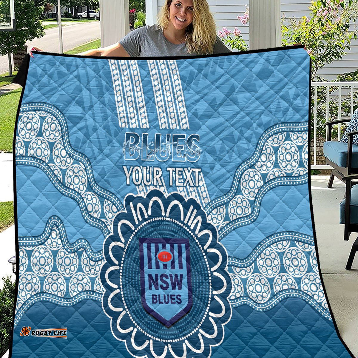 custom nsw blues rugby quilt aussie aboriginal mix polynesian pattern