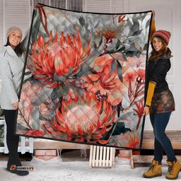 Australia Waratah Quilt - Red Orange Waratah Flowers Art Quilt