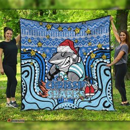 Cronulla-Sutherland Sharks Christmas Custom Quilt - Christmas Knit Patterns Vintage Jersey Ugly Quilt