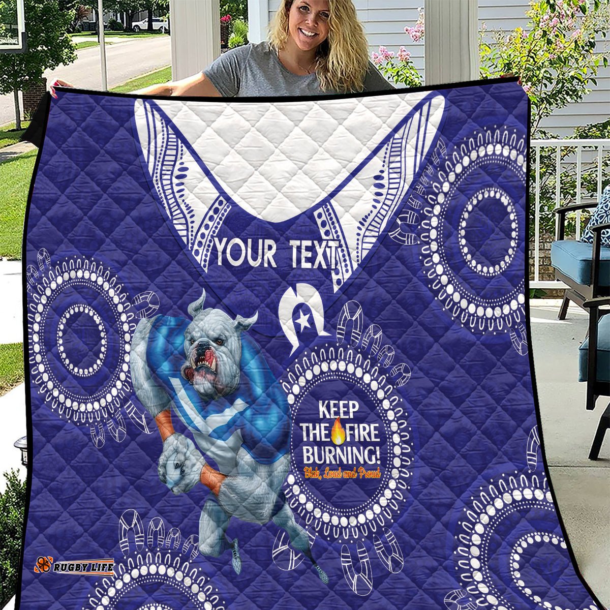 custom nrl bulldogs naidoc week quilt keep the fire burning indigenous art