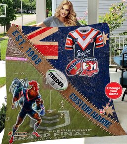 personalized sydney roosters stadium mascot quilt blanket nrl
