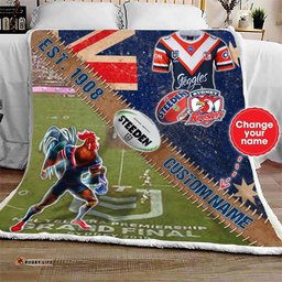 personalized sydney roosters stadium mascot quilt blanket nrl