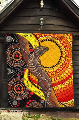 aboriginal premium quilt indigenous dot painting sun and lizard