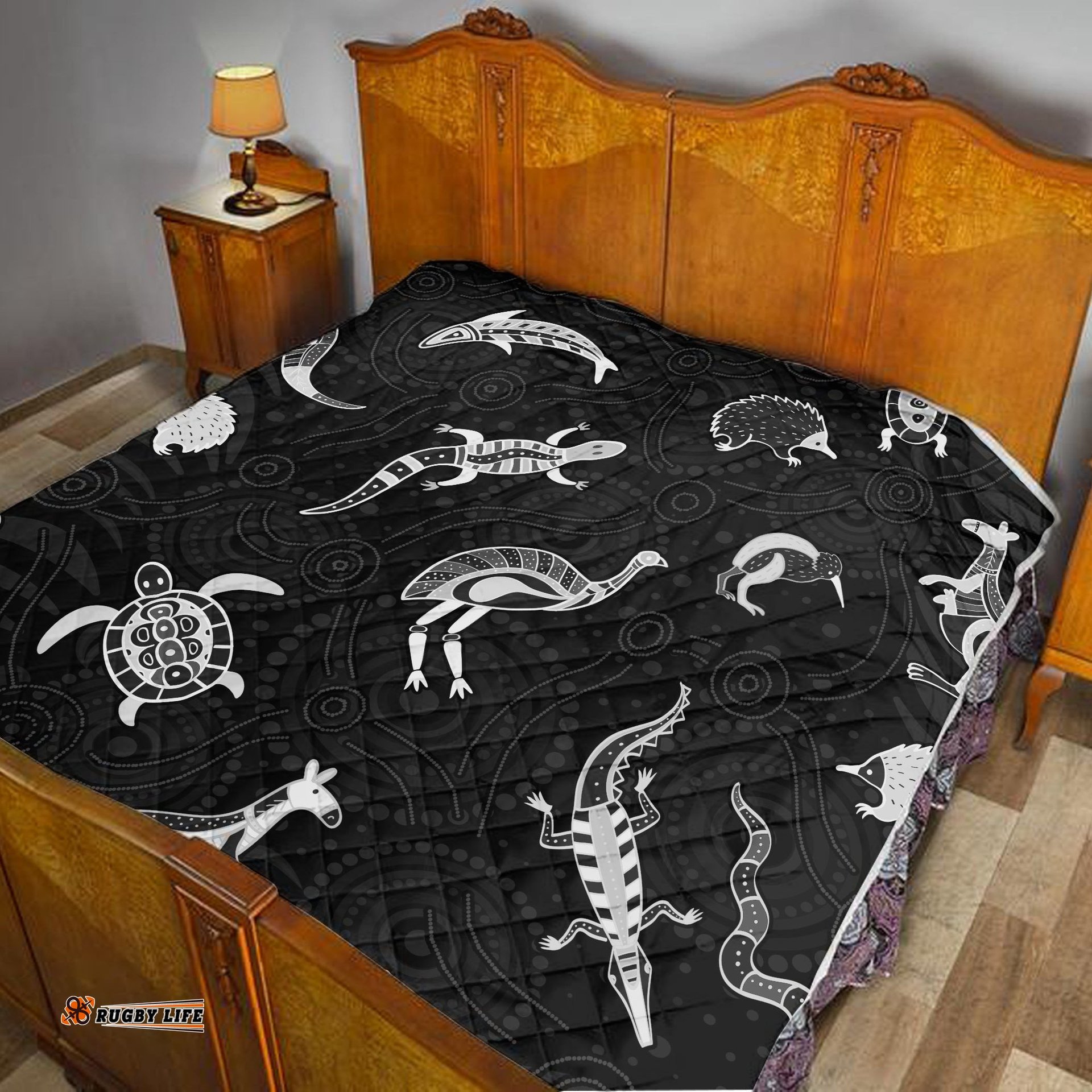 aboriginal art premium quilt animals australia version black