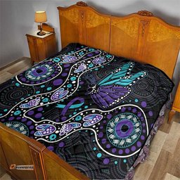 australia indigenous quilt teal & purple ribbon butterfly aboriginal arts