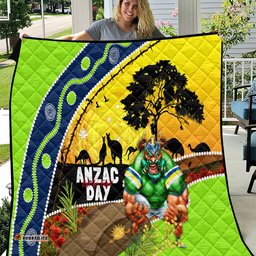 raiders rugby anzac day quilt green machine mascot rosemary starry night