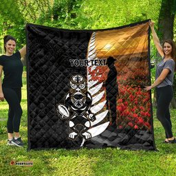 custom new zealand silver fern rugby anzac day quilt 2024 all black tiki mascot