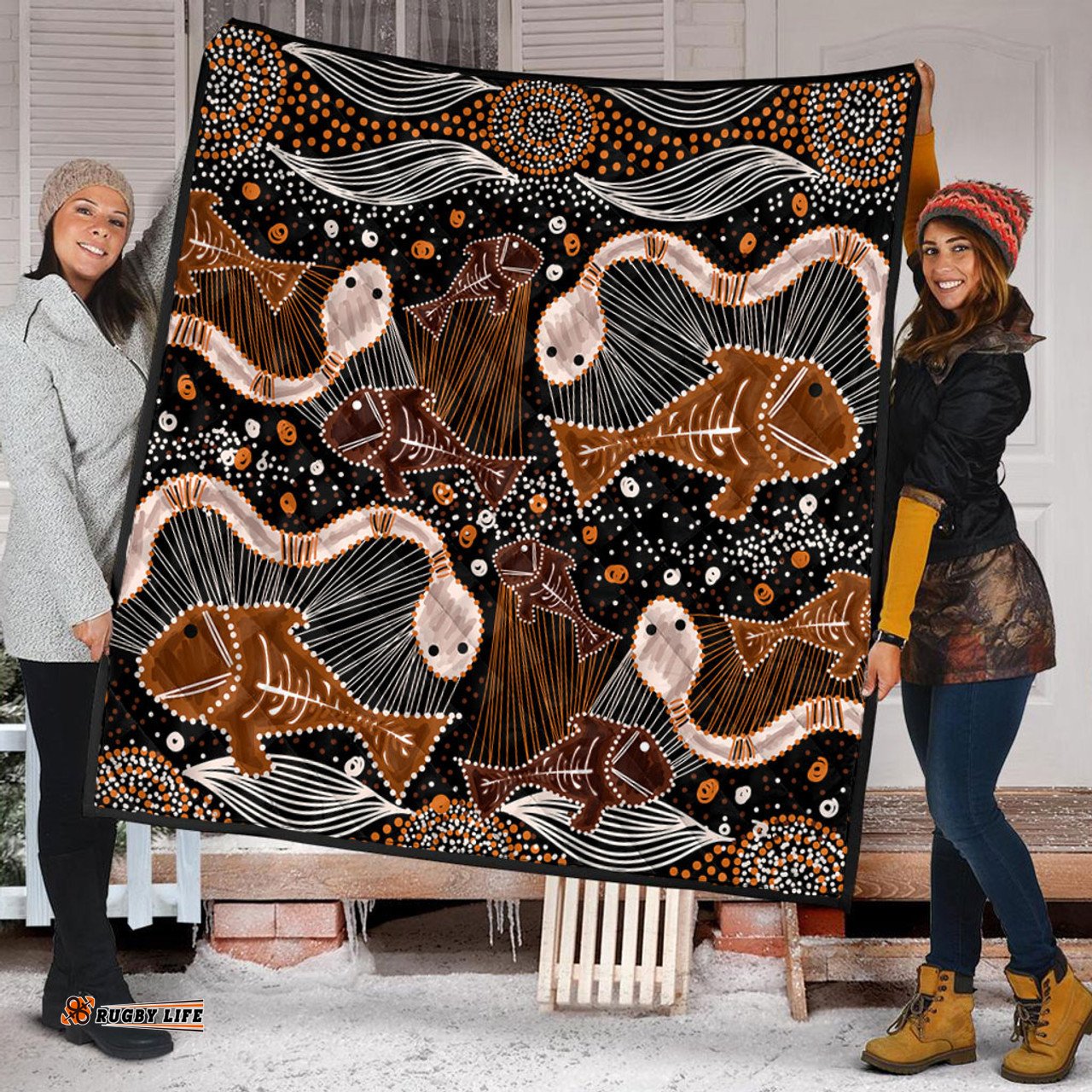 Australia Aboriginal Quilt - Underwater Painting In Aboriginal Style Quilt