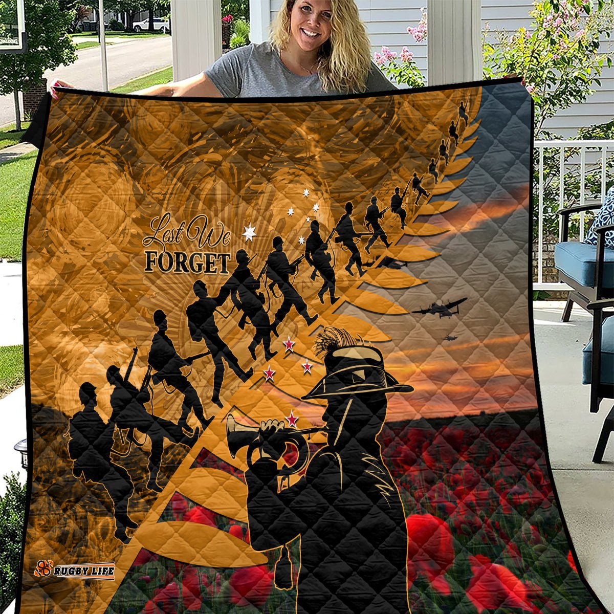 anzac day 2024 quilt silver fern with a trumpet soldier