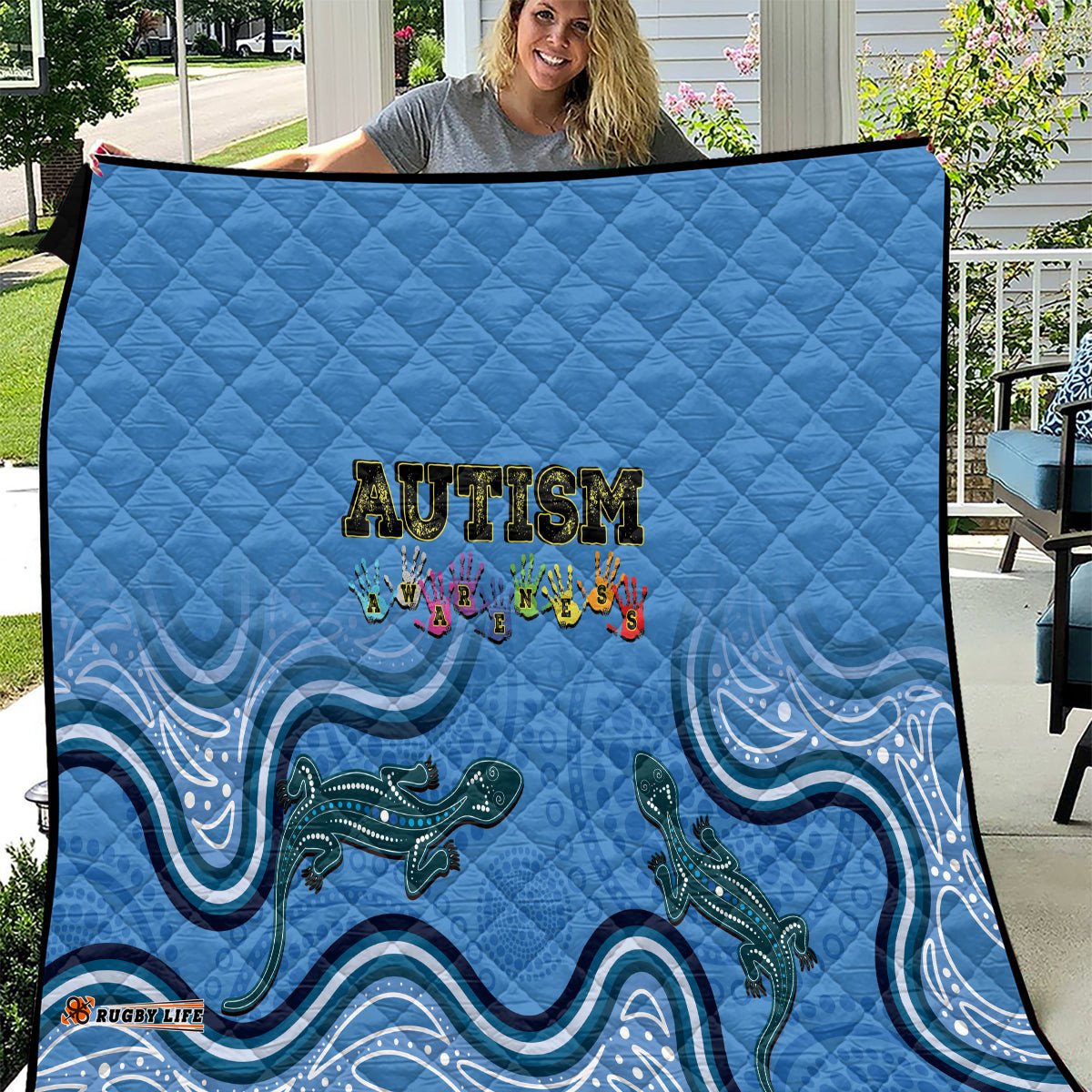 australia autism awareness quilt in april we wear blue aboriginal lizard