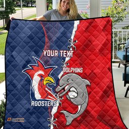 personalised dolphins and roosters rugby quilt nrl sporty style