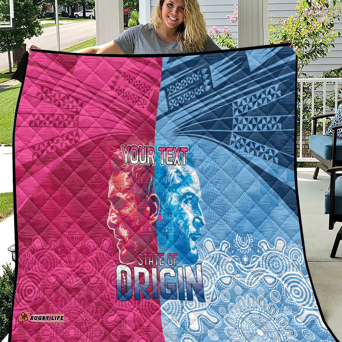 custom new south wales and queensland quilt rugby mascot with sporty style